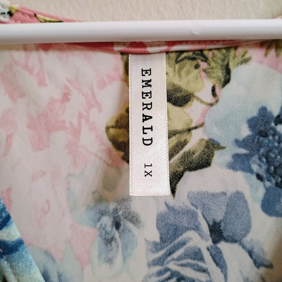 Floral Pink and Blue Wrap Dress - Picture 3 of 7